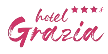 Logo dell'Hotel Grazia a tre stelle in colore rosa.