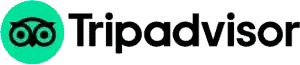 Logo di TripAdvisor su sfondo bianco.